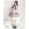 クラシックロリータOPドレス奇妙な人形プリントフリルボウレースアップコットンクラブロリータワンピースドレス