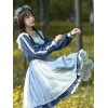 甘いロリータOPドレス弓フリルブループリント長袖ロリータワンピースドレス