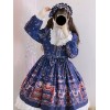 甘いロリータOPドレス仮装プリントブルー長袖ロリータワンピースドレス