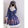 甘いロリータOPドレス仮装プリントブルー長袖ロリータワンピースドレス