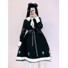 ゴスロリワンピース　十字架　ブラック　OPドレス　クロス　ゴシック 刺繍入り　レース　ロリータワンピースドレス