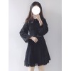 中国風ロリータOPドレス猫刺繍フリル弓真珠黒ロリータワンピースドレス