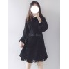 中国風ロリータOPドレス猫刺繍フリル弓真珠黒ロリータワンピースドレス