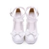 スウィートロリータポンプボウストラッピープラットフォーム白ロリータシューズ