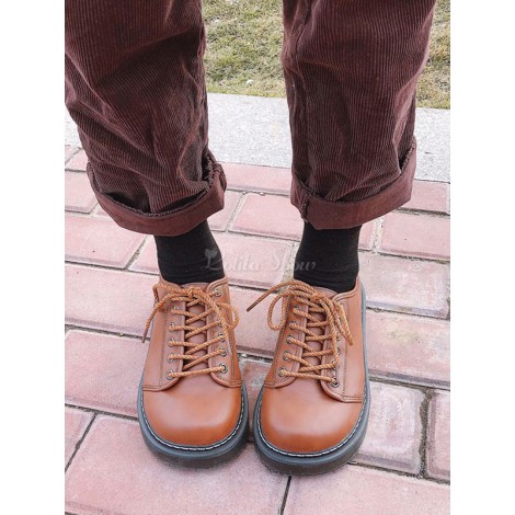 クラシックロリータシューズラウンドトゥレースアップライトブラウンロリータシューズ