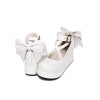 スウィートロリータシューズボウステッピーバックルウェッジヒールホワイトロリータシューズ