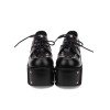 ゴシックロリータシューズリベットレースアッププラットフォームPUブラックロリータシューズ