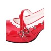スウィートロリータシューズレッドボウストラップパテントPUレッドロリータパンプス