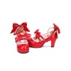 スウィートロリータシューズレッドボウストラップパテントPUレッドロリータパンプス