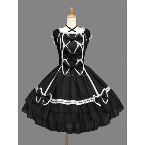 クラシックロリータドレスOPラッフルズブラック半袖ロリータワンピースドレス