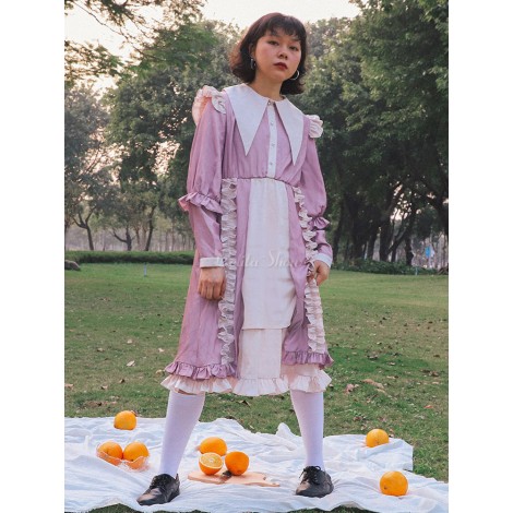 18歳の誕生日の古典的なロリータOPドレスケーキフリルツートンカラーラベンダーロリータワンピースドレス