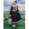クラシックロリータOPドレス黒と白のレースアップフリル2トーンロリータワンピースドレス