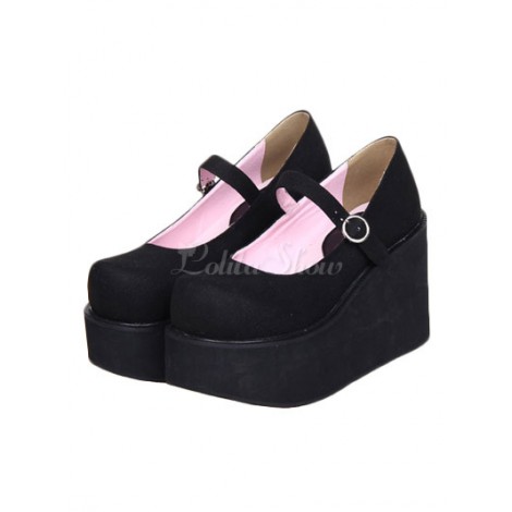 素敵なストリート ウエアの黒のスエード革プラットフォーム ロリータ シューズ
