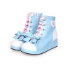 ロリィタブーツ　ショートブーツ　ライトスカイブルー　ウェッジヒール　レースアップ　リボン