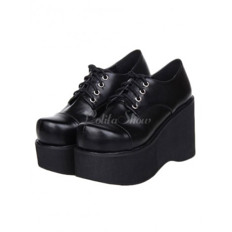 ロリィタ靴　ブラック　プラットフォーム　ストリートウェア　丸いつま先　PU