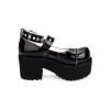ゴシックロリータパンプスブラックプラットフォームチャンキーヒールPUレザーロリータシューズ
