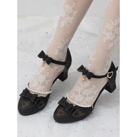 古典的なロリータ靴弓足首ストラップ子犬ヒールロリータパンプスシューズ