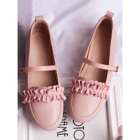 スウィートロリータパンプス牛革フリルロリータシューズ