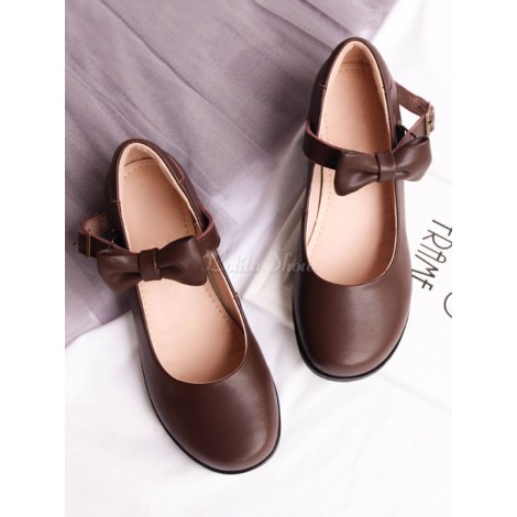 甘いロリータメアリージェーンの靴弓ラウンドトゥPUロリータポンプ