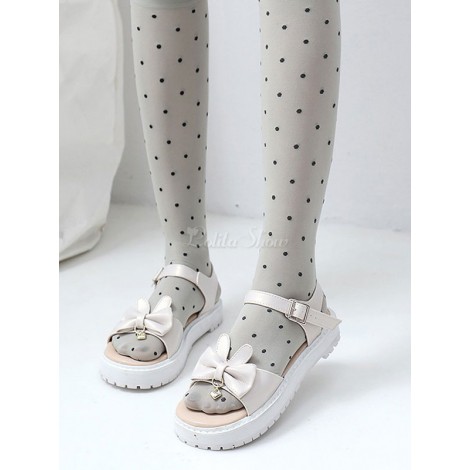 クラシックロリータサンダルズボールバックル付きプラットフォームPUロリータサマーシューズ