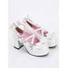 ロリィタ靴　ホワイト　リボン柄　お茶会　PU　ラウンドトゥ