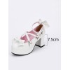 ロリィタ靴　ホワイト　リボン柄　お茶会　PU　ラウンドトゥ