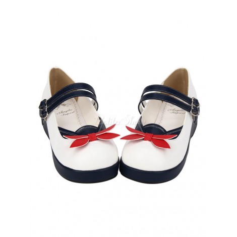 ロリィタシューズ　ホワイト　カラーブロック　スクエアトゥ　PU