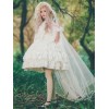 袖ありのワンピース　ロリィタファッション　シフォン　花嫁　2カラーブロック　スクエアネック　ウエディング　七分袖
