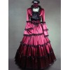 袖ありのワンピース　ロリィタファッション　ヴィクトリア風　ラウンドネック　長袖　サテンファブリック　お茶会　カラーブロック