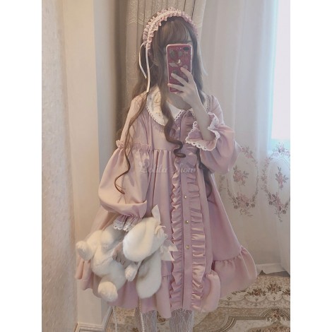スウィートロリータOPドレススターレースフリルフリルピンクロリータワンピースドレス