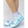 ロリィタシューズ　ライトスカイブルー　リボン柄　ストリートウェア　PU　丸いつま先