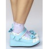 ロリィタシューズ　ライトスカイブルー　リボン柄　ストリートウェア　PU　丸いつま先