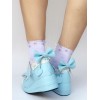 ロリィタシューズ　ライトスカイブルー　リボン柄　ストリートウェア　PU　丸いつま先