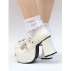 ロリィタシューズ　ホワイト　リボン柄　ストリートウェア　PU　スクエアトゥ