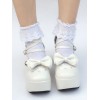 ロリィタシューズ　ホワイト　リボン柄　ストリートウェア　PU　スクエアトゥ