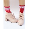ロリィタシューズ　ライトピンク　リボン柄　ストリートウェア　丸いつま先　PU