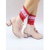 ロリィタシューズ　ライトピンク　リボン柄　ストリートウェア　丸いつま先　PU