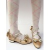 ロリィタシューズ　ゴールド　丸いつま先　ストリートウェア　PU　チャンキーヒール　リボン柄