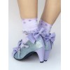 ロリィタフットウェア　ライラック　リボン柄　ストリートウェア　PU　丸いつま先　キトンヒール