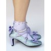 ロリィタフットウェア　ライラック　リボン柄　ストリートウェア　PU　丸いつま先　キトンヒール