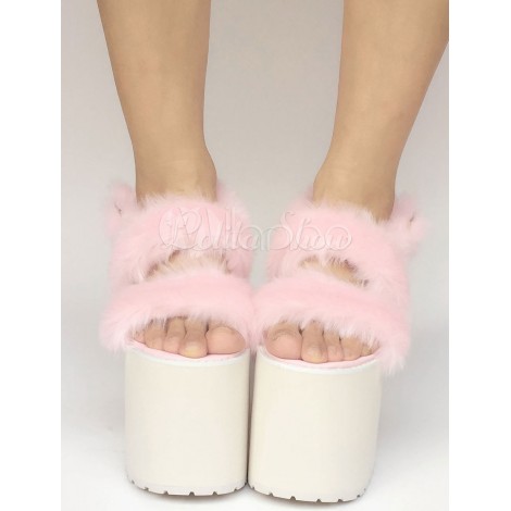 ロリィタフットウェア　ピンク　オープントゥ　ストリートウェア　PU　無地