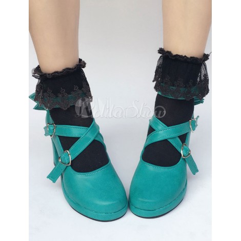 ロリィタシューズ　丸いつま先　ストリートウェア　PU　リボン柄