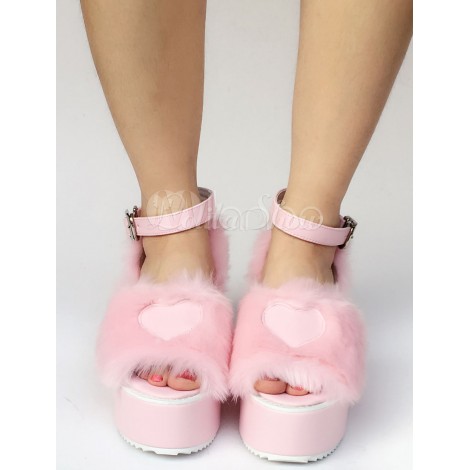 ロリィタシューズ　ピンク　無地　ストリートウェア　PU　オープントゥ