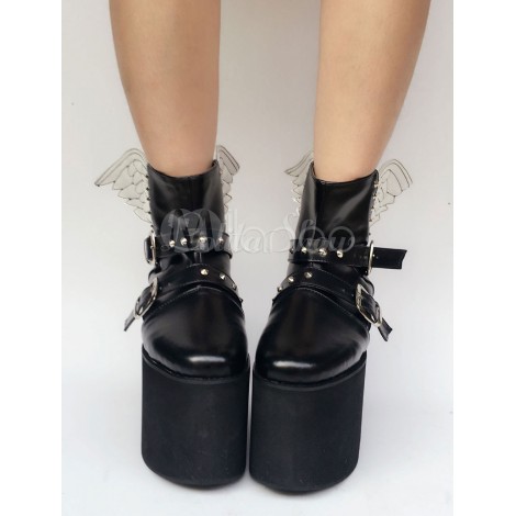 ロリィタシューズ　ブラック　2カラーブロック　ストリートウェア　丸いつま先　PU