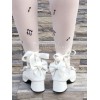 ロリィタシューズ　ホワイト　リボン柄　PU　丸いつま先　プラットフォーム