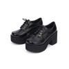 ロリィタ靴　ブラック　無地　ストリートウェア　丸いつま先　PU