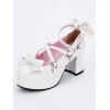 ロリィタ靴　ホワイト　リボン柄　PU　丸いつま先　ストリートウェア