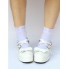 ロリィタシューズ　ホワイト　リボン柄　ストリートウェア　PU　丸いつま先