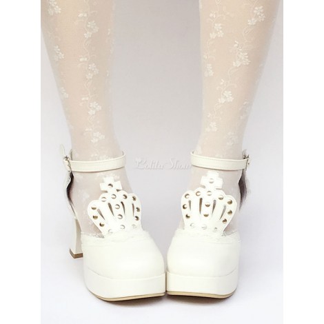 ロリィタ靴　ホワイト　丸いつま先　ストリートウェア　PU　無地