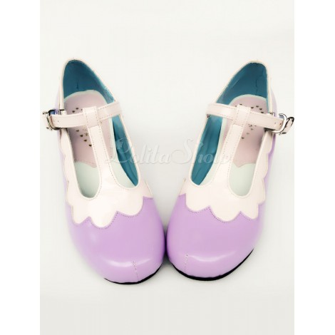 ロリィタ靴　パープル　プリズムヒール　アートワーク　ストリートウェア　丸いつま先　PU